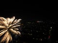 Night scene night time fireworks display over the town city lights dark Royalty Free Stock Photo