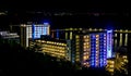 Night Top-down view of Black Sea coast hotel and yacht port. Long exposure Royalty Free Stock Photo