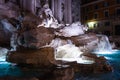 Night scene at the Trevi Fountain. Closeup of the water flowing Royalty Free Stock Photo