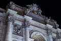 Night scene at the Trevi Fountain. Closeup of the architecture Royalty Free Stock Photo