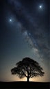 Silhouette of tree against northern lights in jasper national park.