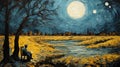 Memories Of Van Gogh: A Moonlit Bench In Thick Impasto Style
