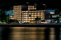 Night scene - waterfront Sentido Marea Hotel near the Black Sea beach.