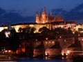 Night scenery with Charles Bridge and The Cathedral Saint Vitus in Prague, Czech Republic Royalty Free Stock Photo