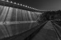 Night scenery of dam in Tai Tam reservoir, Hong Kong in monochrome Royalty Free Stock Photo