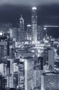 Night scenery of downtown district of Hong Kong city in black and white Royalty Free Stock Photo