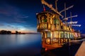 Night scenery in Gdynia with noctilucent clouds over the harbor. Poland