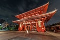 Night scenery of Historical landmark Hozomon Gate of Senso-Ji Temple in Asakusa, Tokyo, Japan Royalty Free Stock Photo