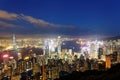 Night scenery of Hong Kong viewed from top of Victoria Peak with city skyline of crowded skyscrapers by Victoria Harbour & Kowloon Royalty Free Stock Photo