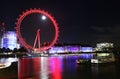 Night scenery of London Eye - a giant ferris wheel on the South Bank of the river Thames London United Kingdom Royalty Free Stock Photo