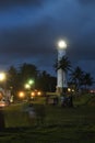 a Night Scenery Long Exposure of People Moving of Famous Light House in Old Dutch Fort Galle Sri Lanka Royalty Free Stock Photo