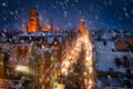 Night scenery of the Main Town of Gdansk during snowfall, Poland Royalty Free Stock Photo