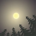 Night Scenery with Moon and Pine Trees