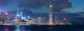 Night scenery of panorama of skyline of Hong Kong city Royalty Free Stock Photo