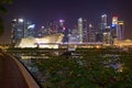 Night scenery of Singapore City taken from the front walk of The Shoppes at Marina Bay Sands