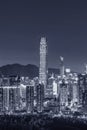 Night scenery of skyline of downtown district of Shenzhen city, China. Viewed from Hong Kong border Royalty Free Stock Photo