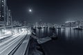 Night scenery of skyline and highway in Hong Kong city Royalty Free Stock Photo
