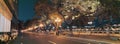 The night scenes of the clean and neat streets along the old streets along the river with historical backgrounds in Guangzhou are