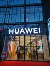 night scenes of Huawei mobile phone store in Wuhan city Royalty Free Stock Photo