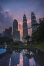 Night scenes of Twin towers or Petronas Towers in Kuala Lumpur, Malaysia Royalty Free Stock Photo