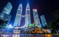 Night scenes of Twin towers or Petronas Towers in Kuala Lumpur, Malaysia Royalty Free Stock Photo