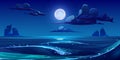 Night sea landscape with moon, stars and clouds Royalty Free Stock Photo