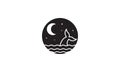 Night sea with whale and moon logo vector symbol icon design graphic illustration