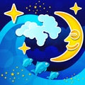 Night seascape with full moon and starry sky. Vector Royalty Free Stock Photo