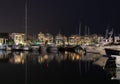 Night seascape with yachts, boats and speedboats on the pier, Athens