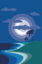 Night seashore and palm trees Royalty Free Stock Photo