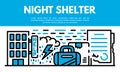 Night shelter banner, outline style