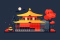 Night shinto shrine - modern colored vector illustration