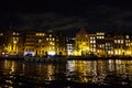 Night shot of canal in Amsterdam Royalty Free Stock Photo