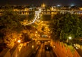 Night shot from castle hill to the Siklo cable car station and the chain bridge in Budapest, Hungary Royalty Free Stock Photo