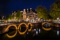 Bicycles on the bridge on the canal of Amsterdam Royalty Free Stock Photo