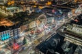 Night shot in Cork City Ireland with modern and classic buildings