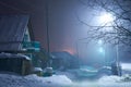 Night shot of country street under snow in winter season