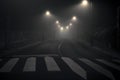 Night shot of a desolate, empty and abandoned city street with streetlights illuminating the road Royalty Free Stock Photo