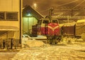 Night shot of a diesel freight locomotive in Rauma, Finland