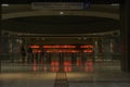 Night shot of entrance of the metro station with direction Dimotiko Theatro and Airport in Athens