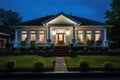 night shot of a georgian home with illuminated pediment