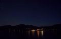 Night shot of harbor at the mountains and Fjords in Norway, Volda. Royalty Free Stock Photo