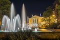 Opera in Halle Saale with fountains at night