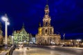 Night shot of the lit historic Sanctissimae Trinitatis Cathedral in Dresden