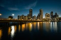 View of downtown Miami at night from Brickell Key Royalty Free Stock Photo