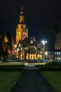 night shot of an old illuminated building