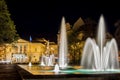 Halle Opera at night with fountain in front of it