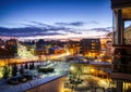 Night shot over the rooftops of the snowy Finnish town of Rauma