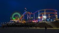 Night shot of the santa monica pier in los angeles Royalty Free Stock Photo
