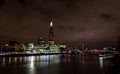 Night scene: modern Shrad skyscraper on a bank of Thames in London city, UK